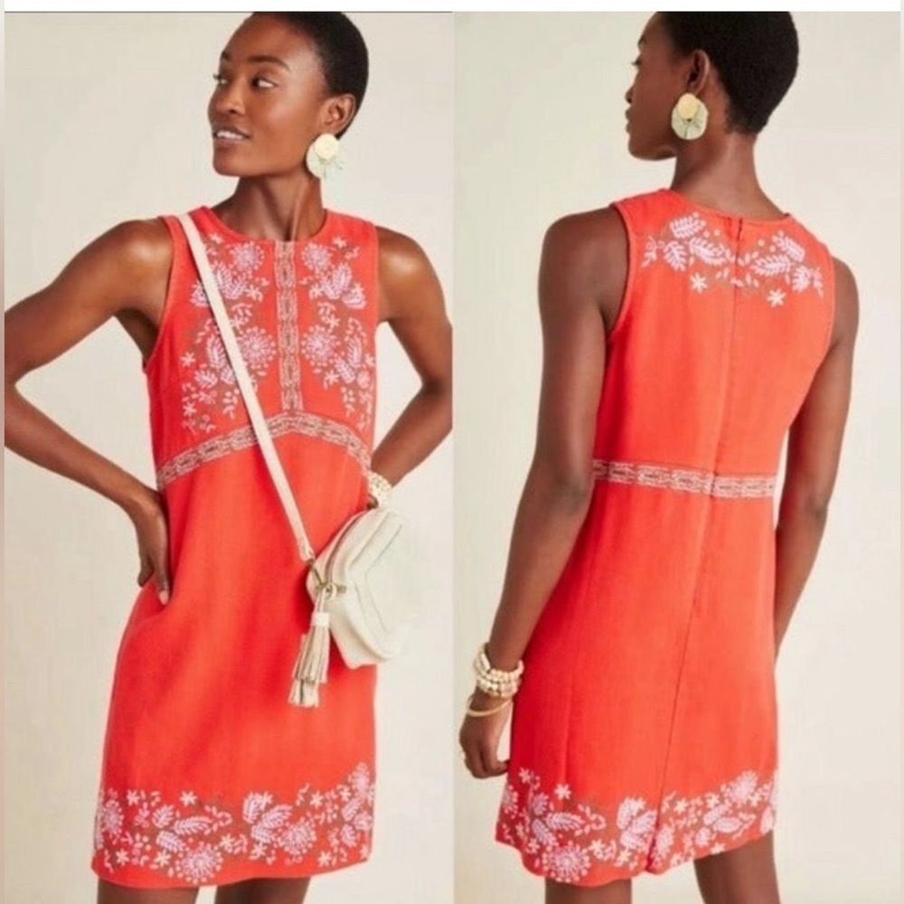 NWT Anthropologie Aiko Red Embroidered Shift Dress